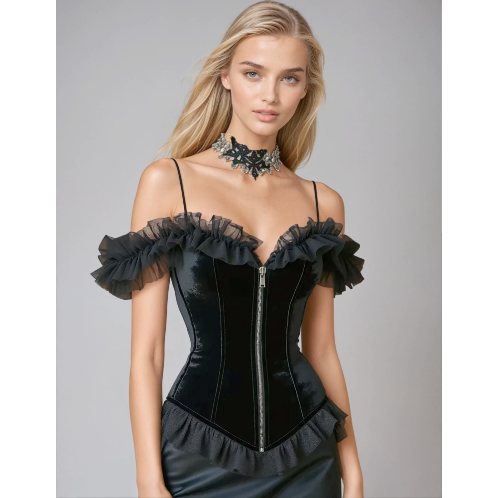 Attitude Corsets - Eleonora Cold Shoulder Vollbrust Korsett - Schwarz